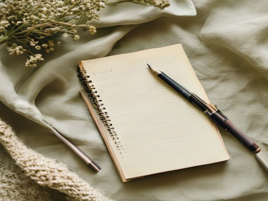 Notitieblok met handgeschreven notities en potlood op zachte ondergrond